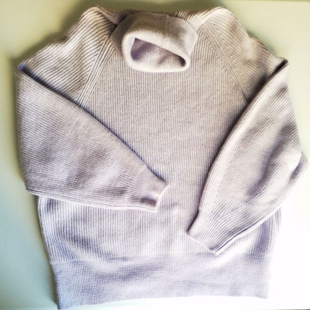 Mango Soft Lavender Chunky Knit Turtleneck Sweater Medium Relaxed Fit Cozy